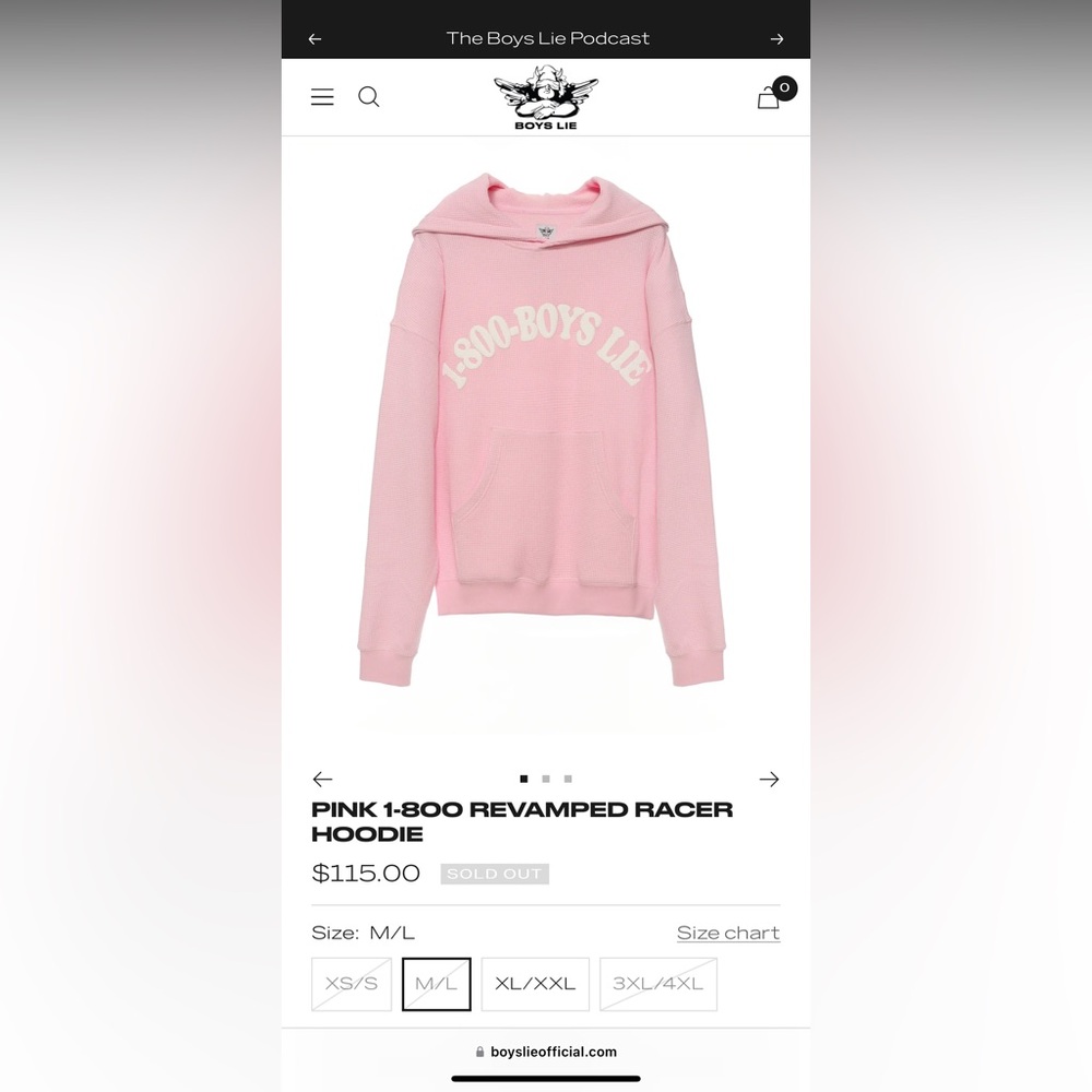 Boys lie 1-800 pink revamped hoodie - NWT - M/L